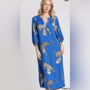 Umgee cobalt blue leopard dress maxi/midi